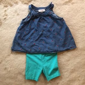 Denim Watermelon Top w/ stripped shorts